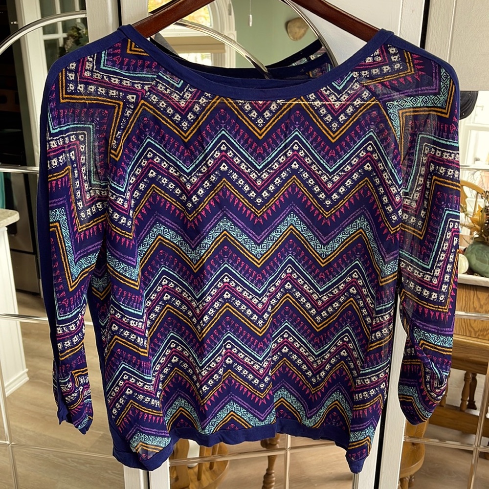 Womens Sheer Chevron Multi Color Top
